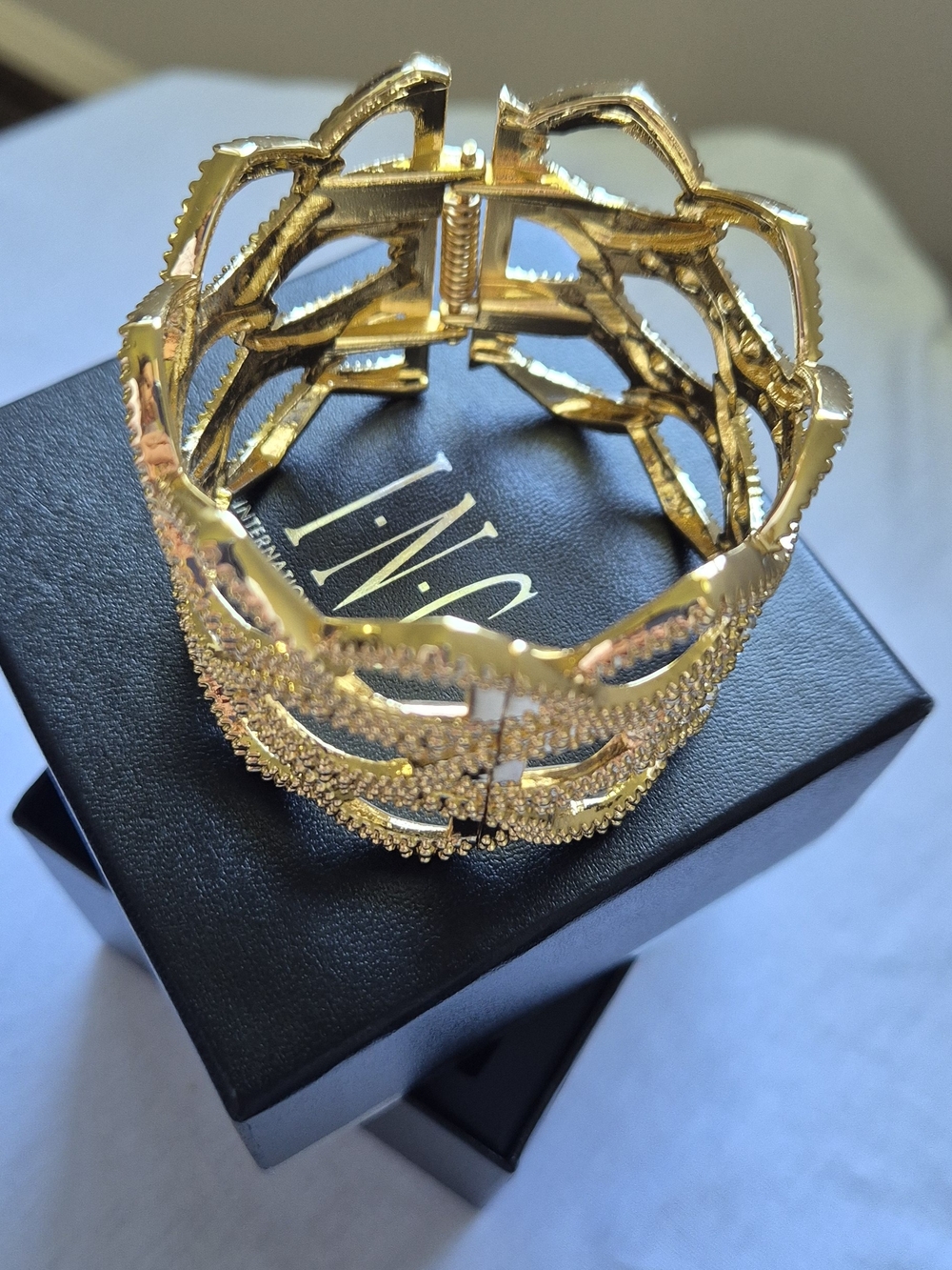 INC International Concepts Gold Crystal Lattice Statement Bracelet - Picture 2 of 6